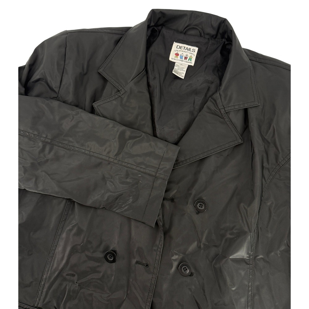 Details Sportswear Mens Black Double Breasted Trench Coat Jacket 2X 90's Vintage